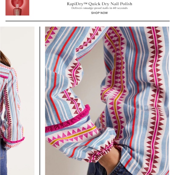 #142 Boden Blue and Pink Ruffled Blouse with Mandarin Collar - Picture 4 of 9